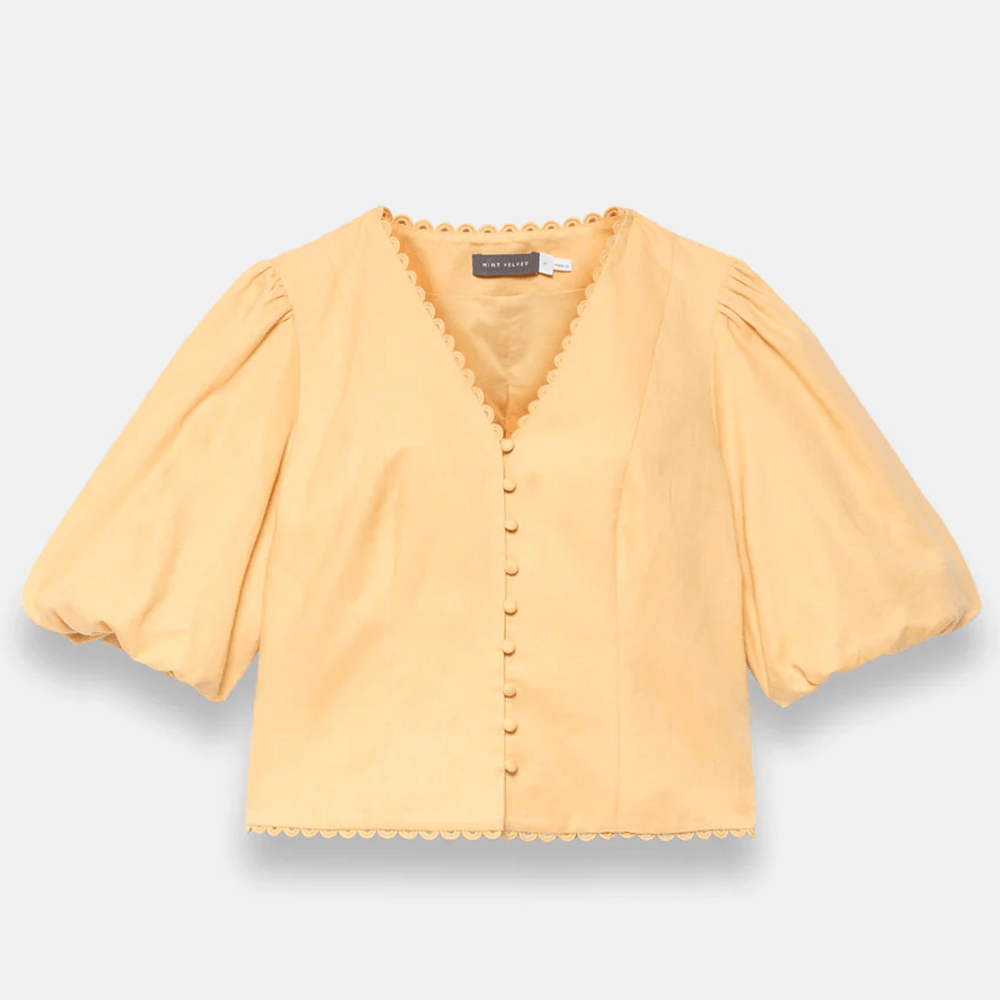 Mint Velvet Yellow Linen Puff Sleeve Top